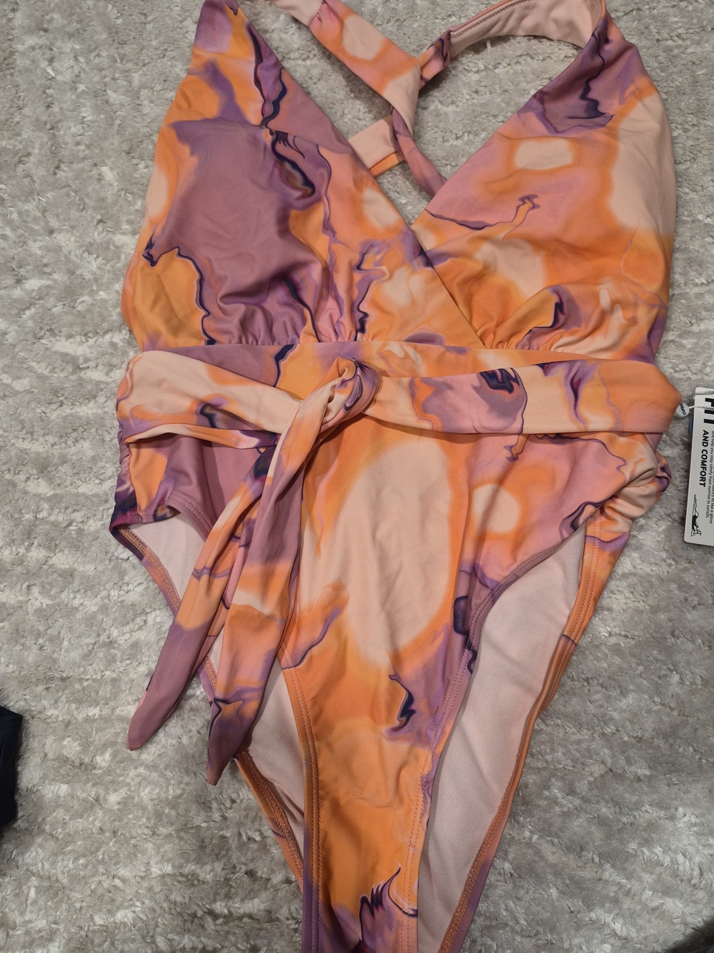 One-Piece Swimsuit in Orange & Pink Marble Print